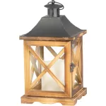 Lámpás, MagicHome LW8834, 16 x 16 x 35 cm, barna, LED, 3 x AAA elemekkel, fa, beltéri, vintage stílusú, gyertyával (2170324)