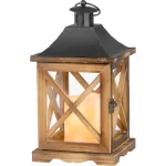 Lámpás, MagicHome LW8834, 16 x 16 x 35 cm, barna, LED, 3 x AAA elemekkel, fa, beltéri, vintage stílusú, gyertyával (2170324)