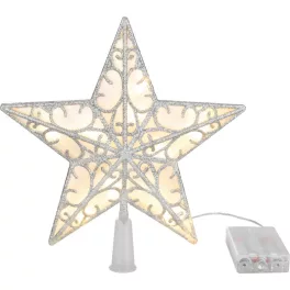   Csillag MagicHome Karácsony, műanyag, időzítő, 10x LED meleg fehér, 25 cm, 2xAA