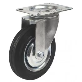   Kerék, Renost 521 XD-V125C, fekete/ezüst, átmérő: 125 mm, forgó, gumi futófelület, acél ház, acél felni, tűgörgős csapágy, maximum 100 kg teherbírás