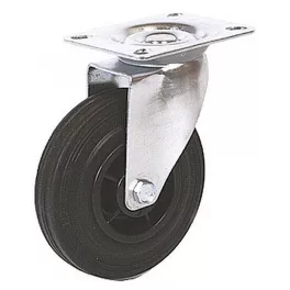   Kerék, Renost 521 NL-V100C, fekete/ezüst, átmérő: 100 mm, forgó, gumi futófelület, acél ház, PP felni, tűgörgős csapágy, maximum 60 kg teherbírás