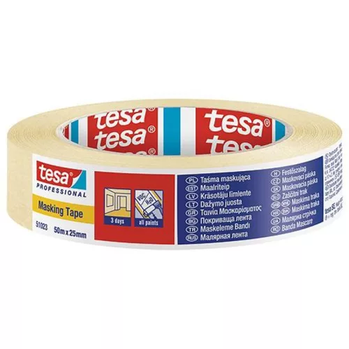 Szalag tesa® PRO, festő, maszkoló, ragasztó, 25 mm, Hossz: 50 m
