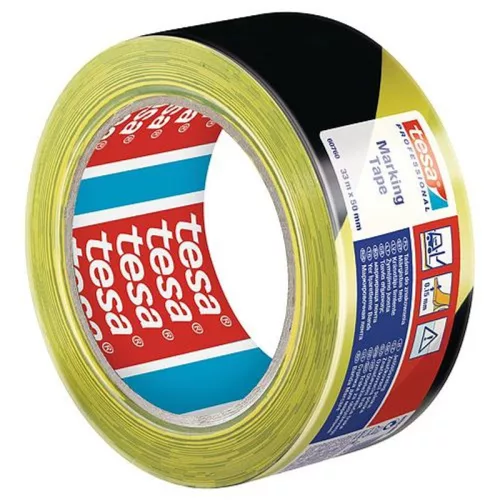 Szalag tesa® PRO Marking, ragasztó, figyelmeztető, sárga-fekete, 50 mm, Hossz: 33 m