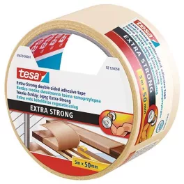   Szalag tesa® Extra STRONG Permanent, kétoldalas ragasztó, fólia, fehér, 50 mm, Hossz: 5 m