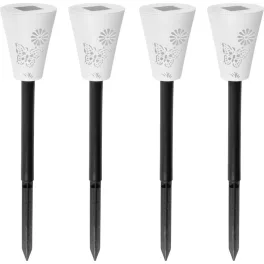   Napelemes kerti lámpa, Strend Pro Garden Sargas, fehér, 7 x 35 cm, 4 db, 2 LED, 2 üzemmód: színes/fehér, akkumulátoros, lepke és virág árnyékhatás