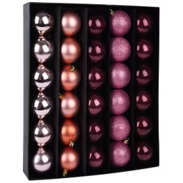  MagicHome karácsonyi gömbok, 30 db, réz-rózsaszín, mix, karácsonyfára, 6 cm