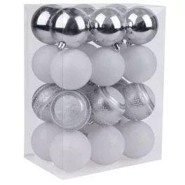   MagicHome karácsonyi gömbök, 24 db, fehér-ezüst, mix, karácsonyfára, 6 cm