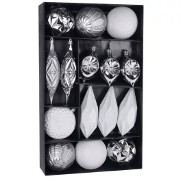   MagicHome karácsonyi gömbök, készlet, 16 db, ezüst-fehér, karácsonyfára, 8-15 cm