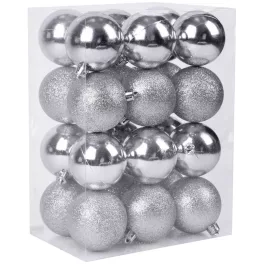   Gömbök MagicHome Karácsony, 24 db, ezüst, vegyes, karácsonyfára, 6 cm