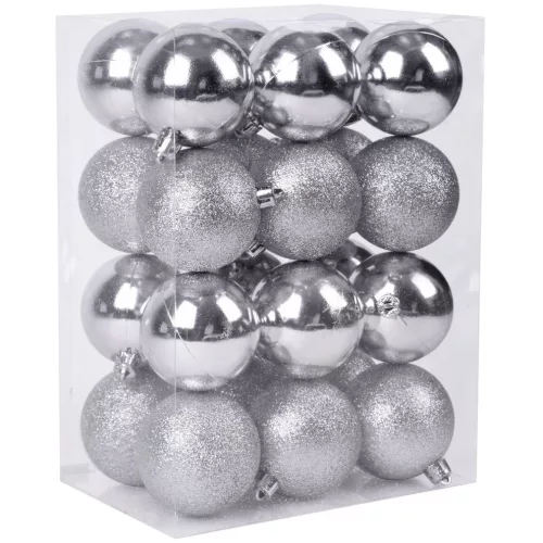 Gömbök MagicHome Karácsony, 24 db, ezüst, vegyes, karácsonyfára, 6 cm