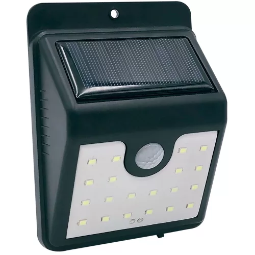 Napelemes fali lámpa, Strend Pro Garden SL6250, fekete, 11,5 x 4,5 x 9 cm, 20 LED, mozgásérzékelős, akkumulátoros, műanyag ház, polikristályos napelemmel