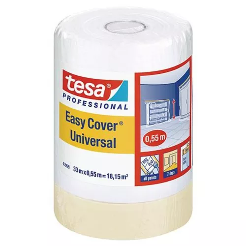 Takarófólia tesa® Pro Easy Cover® Universal, 550 mm, H-33 m, festő, ragasztószalaggal, átlátszó, tak