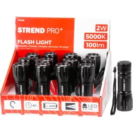   Zseblámpa Strend Pro Flashlight FL004, COB 100 lm, alumínium test, 3xAAA, csomag 12 db