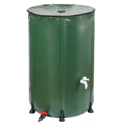 Esővízgyűjtő hordó, Strend Pro Garden CRB38, zöld, 380 l, kör alakú, összecsukható, két csappal, erősített PVC, cipzáras tető szűrőhálóval, magasság: 98 cm, átmérő: 70 cm