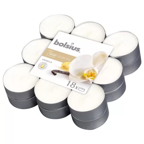Gyertyák Bolsius Tealight True Scents, mécses, illatos, vanília, csomag 18 db