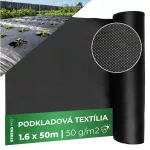Talajtakaró geotextília, Strend Pro Garden B4406, 1,6 x 50 m, fekete, nem szőtt, 50 g/m2, tekercs