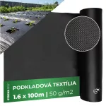 Talajtakaró geotextília, Strend Pro Garden B4407, 1,6 x 100 m, fekete, nem szőtt, 50 g/m2, tekercs, gyomgátló