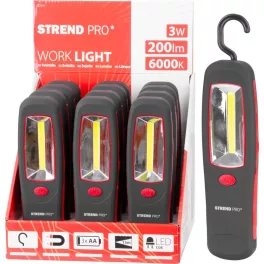   Munkalámpa Strend Pro Worklight CWL1041, COB LED 200 lm, 3xAA, munka, mágnes, csomag 12 db