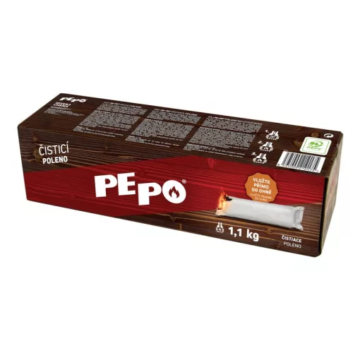 Kéménytisztító fahasáb, PE-PO, tisztító rönk, 1,1 kg, 2 db gyújtóval, kályhákhoz, kandallókhoz