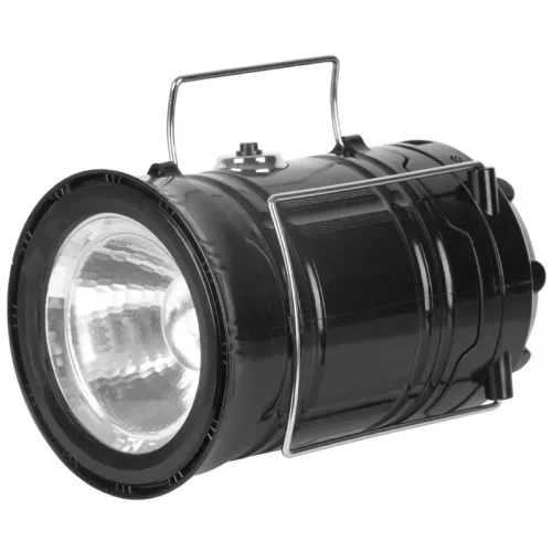 Kempinglámpa, Strend Pro Camping CL102, fekete, 9,3 × 16,5 cm, LED, 80 lm, 1200 mAh, lánghatás, akkumulátoros, szolár töltés, USB kimenet