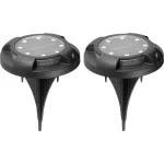 Napelemes talajlámpa, Strend Pro Garden Crater, fekete, 11 × 14 cm, 2 db, 12 SMD LED, hidegfehér fény, vízálló, kültéri