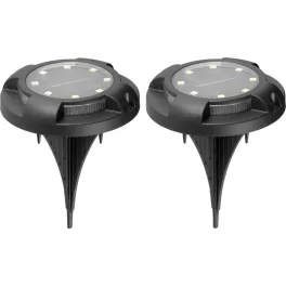   Napelemes talajlámpa, Strend Pro Garden Crater, fekete, 11 × 14 cm, 2 db, 12 SMD LED, hidegfehér fény, vízálló, kültéri