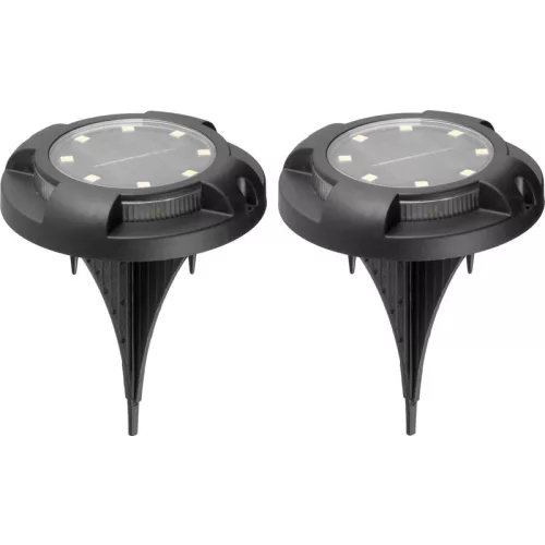 Napelemes talajlámpa, Strend Pro Garden Crater, fekete, 11 × 14 cm, 2 db, 12 SMD LED, hidegfehér fény, vízálló, kültéri