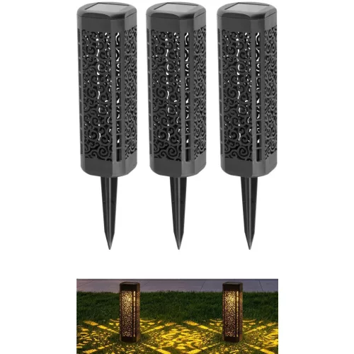 Napelemes kerti lámpa, Strend Pro Garden Kang, fekete, 31 cm, 1 LED, melegfehér fény, vízálló, 3 db