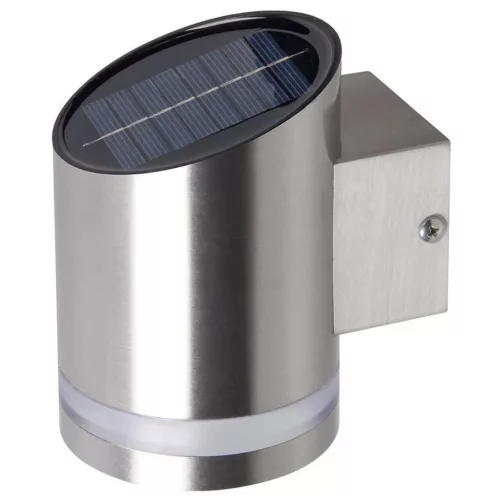 Napelemes fali lámpa, Strend Pro Garden, ezüst, 9 x 12 x 14 cm, 2 LED, rozsdamentes acél és műanyag, akkumulátoros, automatikus kapcsolás, fehér fény