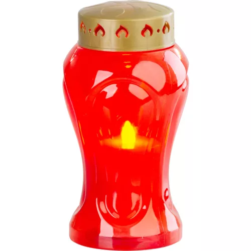 Mécses MagicHome TG-26, LED gyertyával, sírra, piros, 17 cm, (2xAA elemmel)