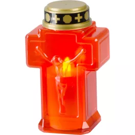   Gyertya MagicHome, kereszt, LED, sírra, piros, 2xAA, 15,3x6,8 cm, (2xAA elem a csomag része)