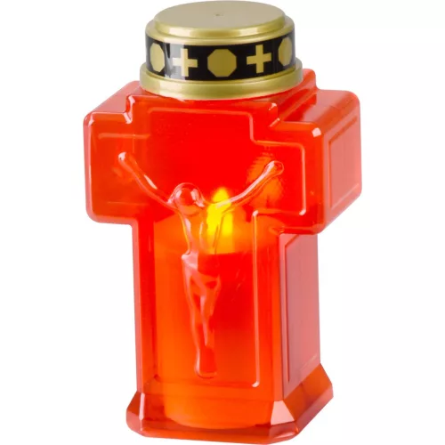 Gyertya MagicHome, kereszt, LED, sírra, piros, 2xAA, 15,3x6,8 cm, (2xAA elem a csomag része)