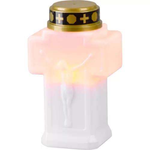 Gyertya MagicHome, kereszt, LED, sírra, fehér, 2xAA, 15x9 cm, (2xAA elem a csomag része)