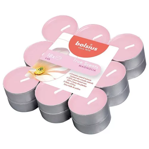 Gyertyák Bolsius Tealight True Scents, mécses, illatos, magnólia, csomag 18 db