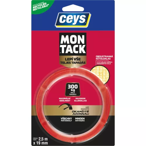 Szalag Ceys MONTACK, szerelő, ragasztó, 2,5 m x 19 mm