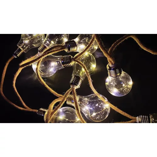Napelemes kerti fényfüzér, Strend Pro Garden, izzó alakú, 10 db LED, 3,8 m, kültéri dekoráció, gyors összeszerelés