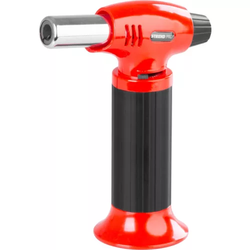 Gázégő, Strend Pro 400 Piezo Mini, piros/fekete, 0,5 kW, 12 x 3 x 15,5 cm, piezo gyújtás, flambírozó, utántölthető, Propán-Bután patronos, 1300 °C, 20 mm fúvóka