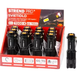   Zseblámpa Strend Pro Flashlight NX1040, 3 W, 70+65 lm, oldalsó fénnyel, Zoom, 1xAA, csomag 12 db