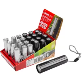   Zseblámpa Strend Pro Flashlight NX1051, 50 lm, USB töltés, fekete/ezüst, 77x19 mm, csomag 24 db