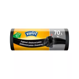   Zsákok Swirl, extra erős, hulladékhoz, behúzható, fekete, 70 literes, csomag 8 db