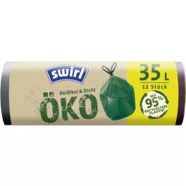   Zsákok Swirl EKO, szemetes, behúzható, zöld, 35 literes, csomag 8 db