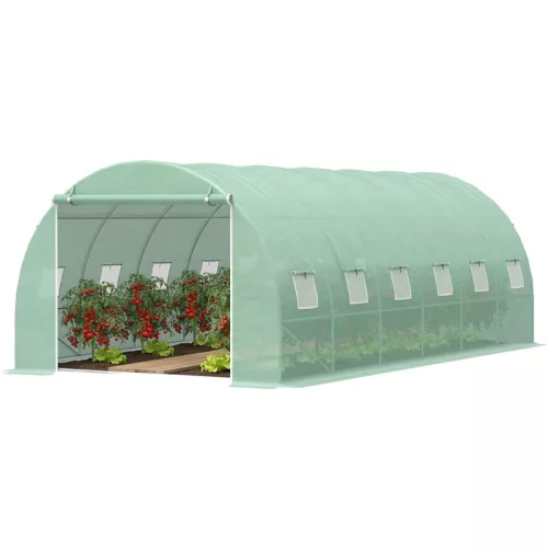 Fóliasátor vázzal, Strend Pro Garden, zöld, 300 × 600 × 200 cm, bejárható, 18 m2, 140 g/m2 PE fólia, 12 ablak, 25 mm fém váz, fólia borítással