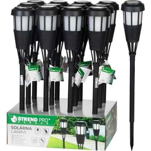 Lámpa Strend Pro Garden, fáklya, napelemes, fekete, 6x LED, 7,5x51 cm, Kiszerelés 12 db