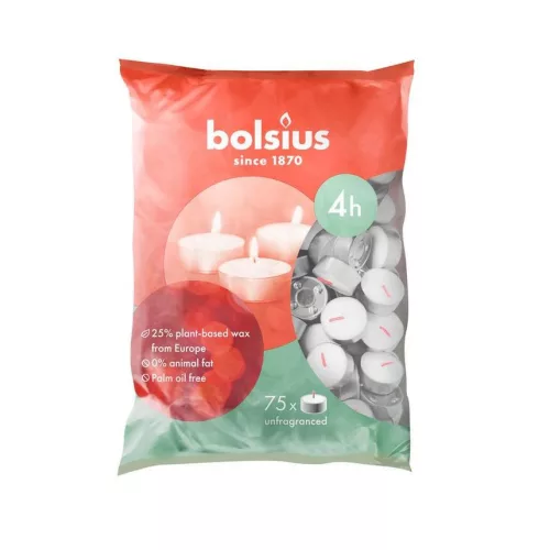 Gyertya Bolsius, mécses, 4 óra, fehér, csomag 75 db