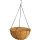 Függő virágtartó, Strend Pro Garden, 40 cm, fekete váz, barna kókuszrost bélés, acél, lánccal és kampóval, kerek
