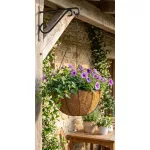 Függő virágtartó, Strend Pro Garden, 40 cm, fekete váz, barna kókuszrost bélés, acél, lánccal és kampóval, kerek