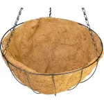 Függő virágtartó, Strend Pro Garden, 40 cm, fekete váz, barna kókuszrost bélés, acél, lánccal és kampóval, kerek