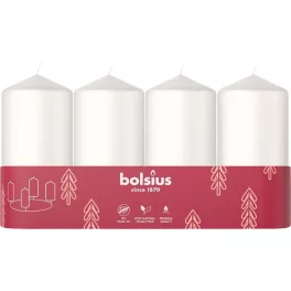   Gyertyák Bolsius Pillar Advent Karácsonyi, fehér, 48/100 mm, csomag 4 db