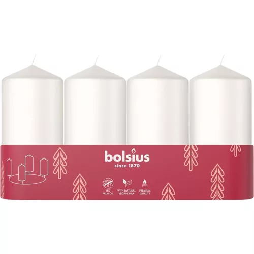 Gyertyák Bolsius Pillar Advent Karácsonyi, fehér, 48/100 mm, csomag 4 db
