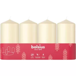   Gyertyák Bolsius Pillar Advent Karácsonyi, krémszínű, 48/100 mm, csomag 4 db